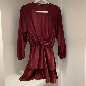 Zara tiered maroon dress